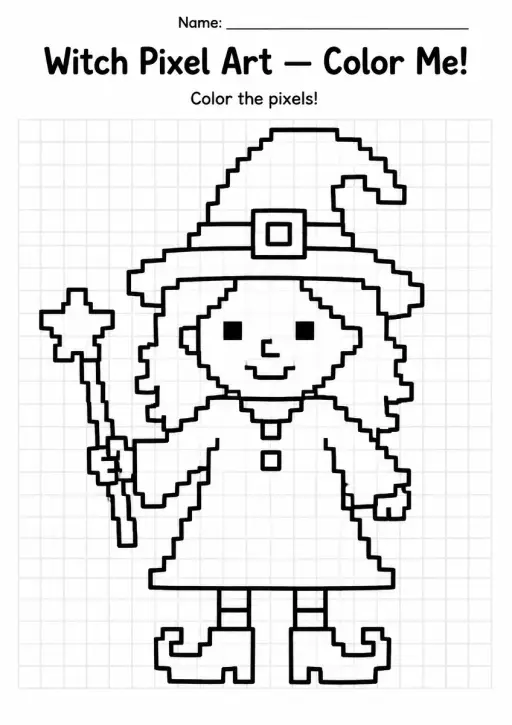 Witch Pixel Art Coloring Page