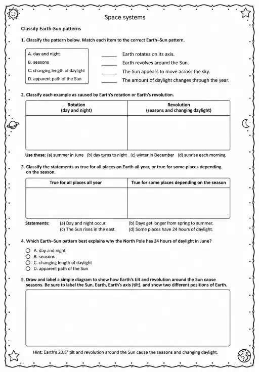Classify Earth-Sun patterns