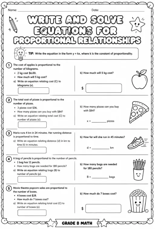 Write and solve equations for proportional relationships