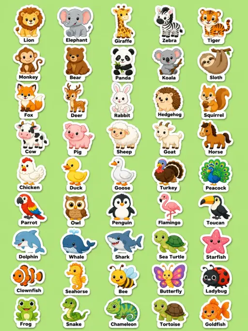 Animals Printable Sticker Sheet
