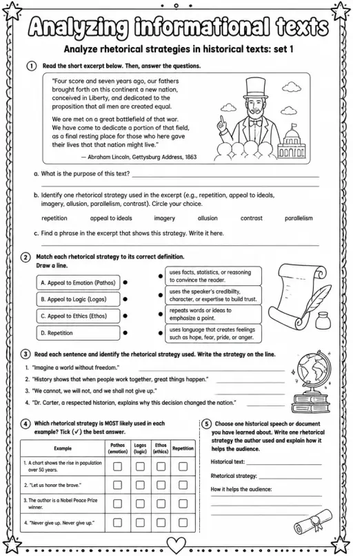 Analyze rhetorical strategies in historical texts: set 1