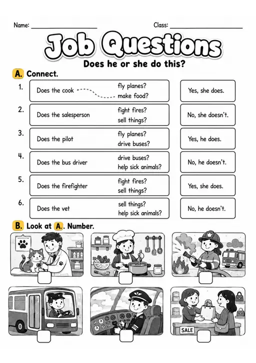 Job Questions | Grade 2 Vocabulary Worksheet