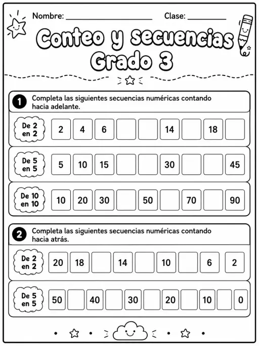 3.º grado - patrones y secuencias - Paquete de fichas