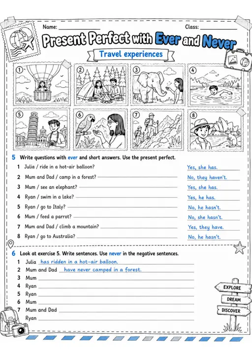 Present Perfect With Ever And Never 3 | Grade 5 Grammar Worksheet