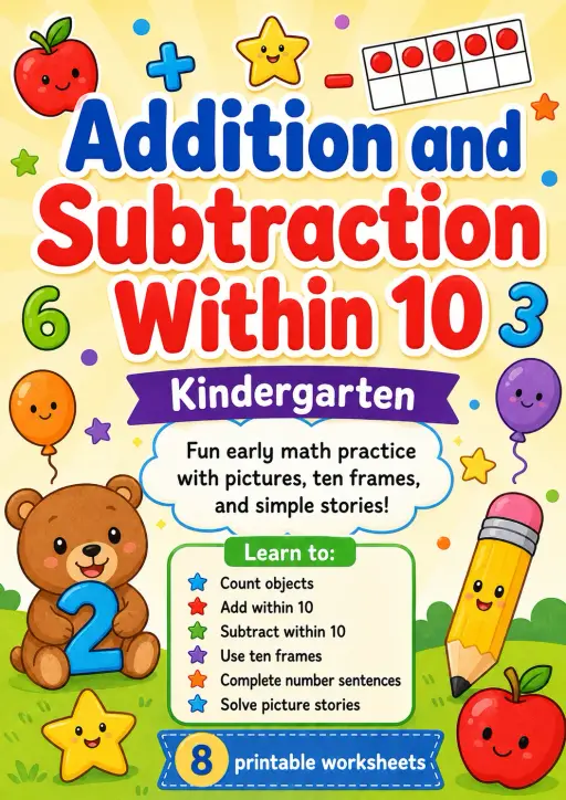 Addition and Subtraction Within 10 Worksheet Pack