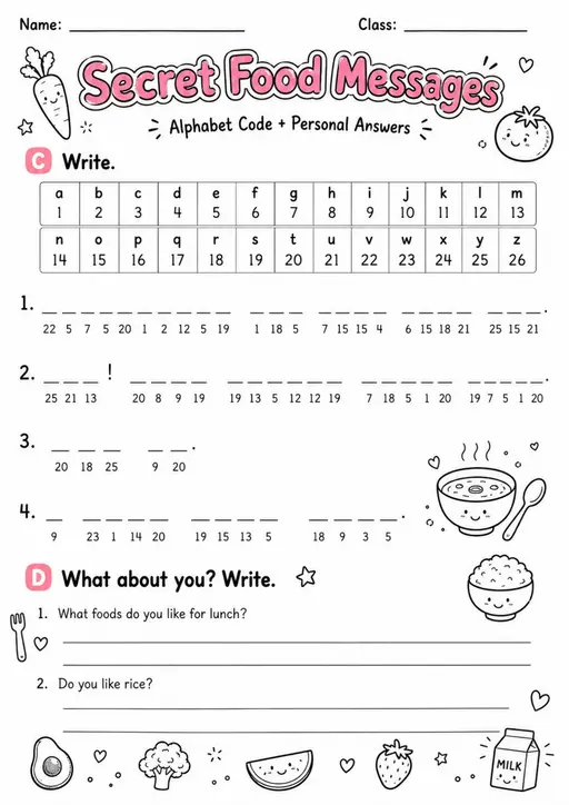 Secret Food Messages | Grade 2 Phonics Worksheet