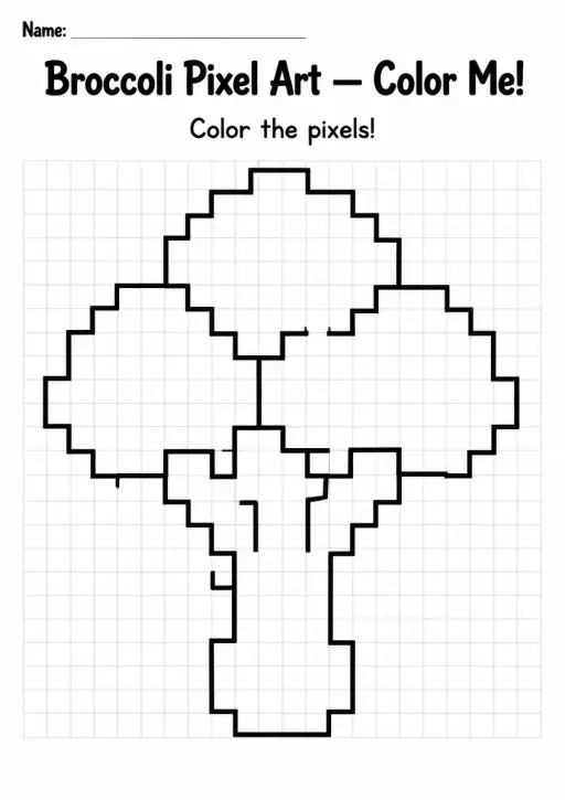 Broccoli Pixel Art Coloring Page