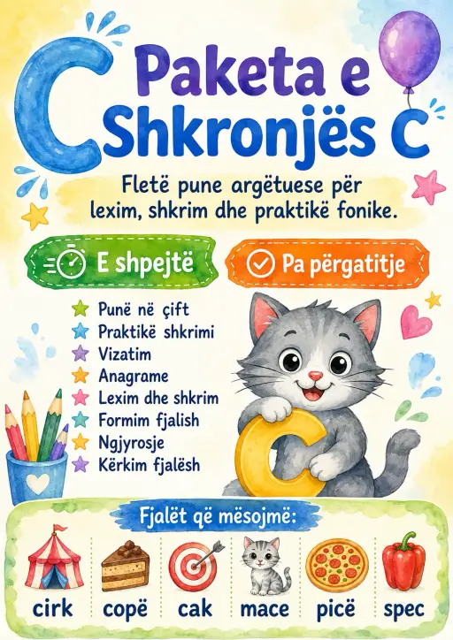 Albanian Letter C Phonics Worksheets Pack