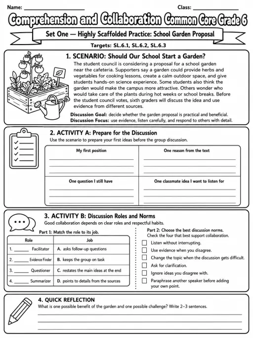 Comprehension and Collaboration Common Core Grade 6