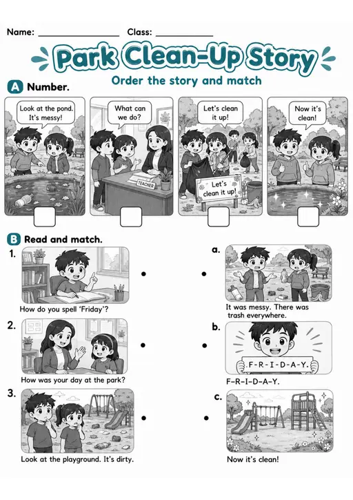 Park Clean-Up Story | Grade 2 Reading Worksheet