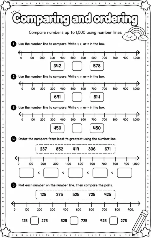 Compare numbers up to 1,000 using number lines
