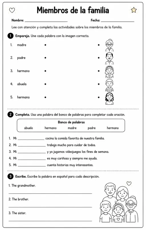 Reconocer palabras, frases u oraciones en español relacionadas con descripciones familiares.