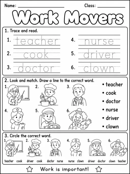 Work Movers Vocabulary Worksheet Pack