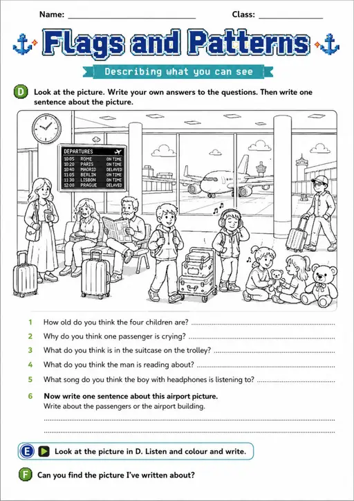 Cambridge Flyers - Flags and Patterns - Practice 2 | Free Worksheet