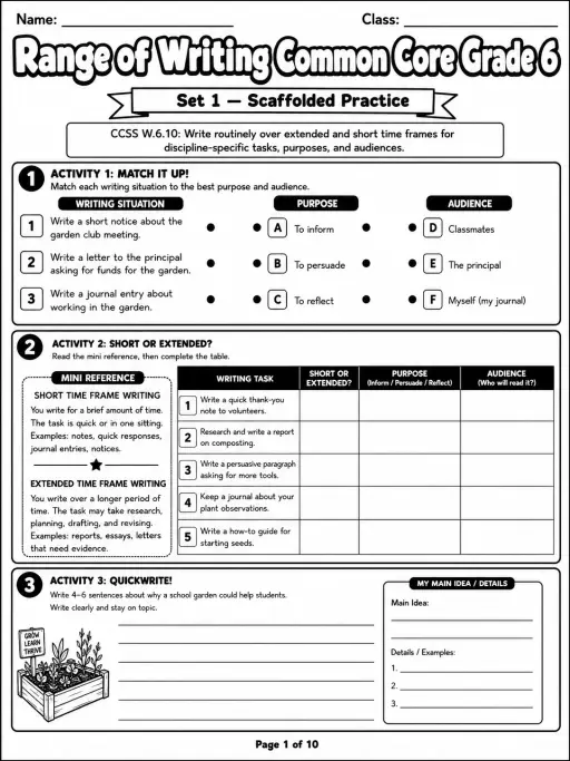 Range of Writing Common Core Grade 6