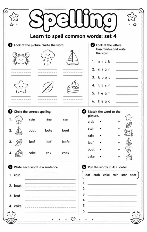 Learn to spell common words: set 4
