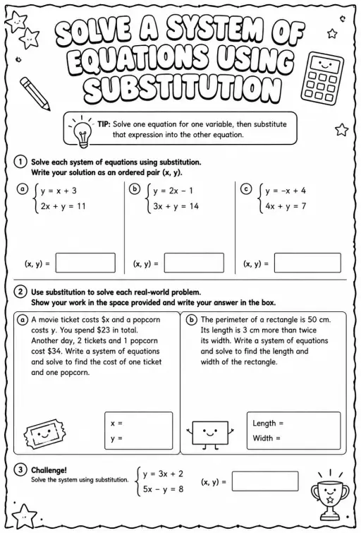 Solve a system of equations using substitution