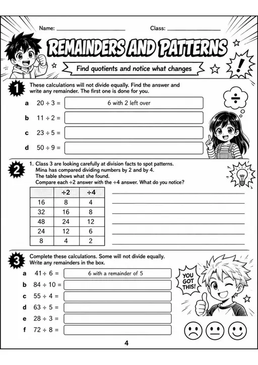 REMAINDERS AND PATTERNS - Grade 3 Math Worksheet