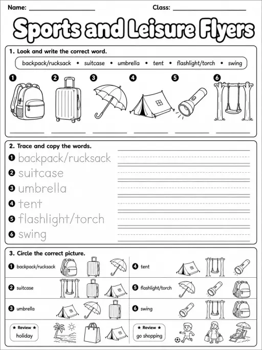 Sports and Leisure Flyers Vocabulary Worksheet Pack - Set 2