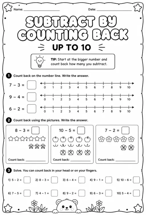 Subtract by counting back - up to 10