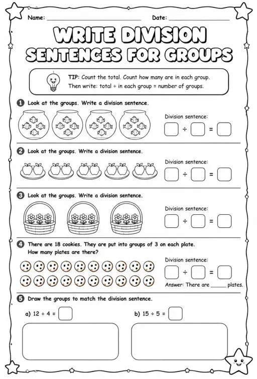 Write division sentences for groups