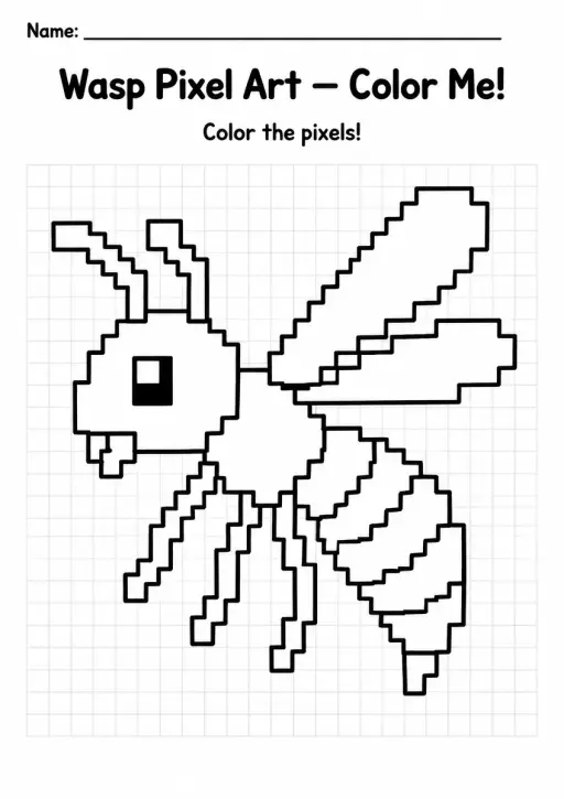 Wasp Pixel Art Coloring Page