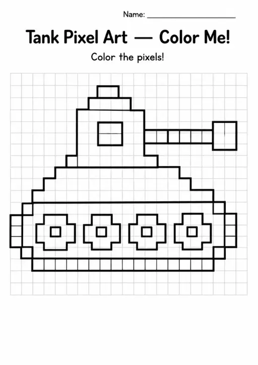 Tank Pixel Art Coloring Page