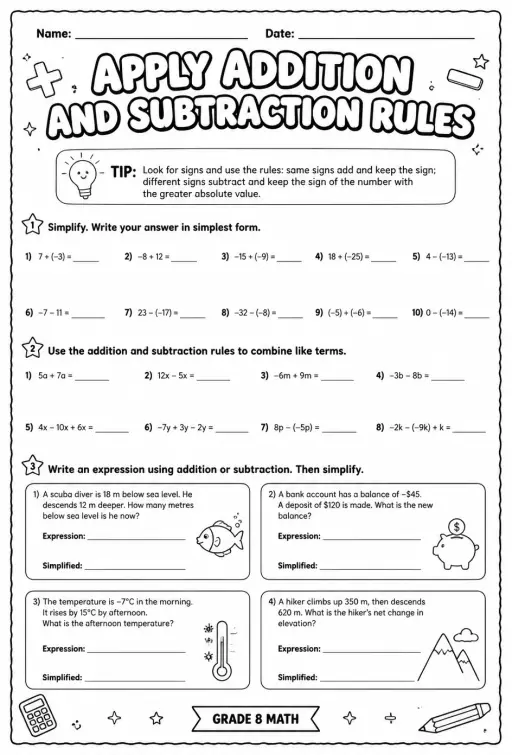 Apply addition and subtraction rules