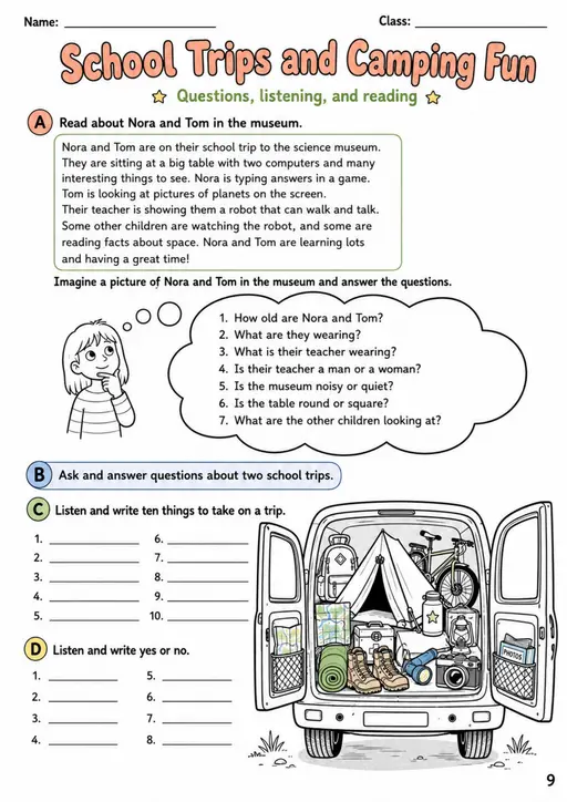 Cambridge Flyers - School Trips and Camping Fun | Free Worksheet