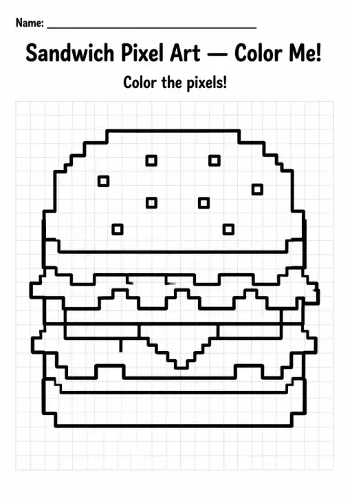 Sandwich Pixel Art Coloring Page