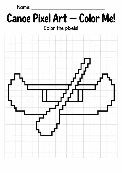 Canoe Pixel Art Coloring Page