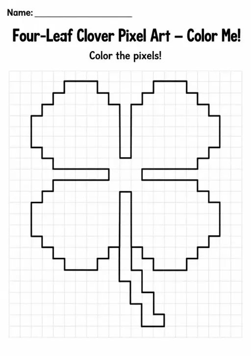 Four-Leaf Clover Pixel Art Coloring Page