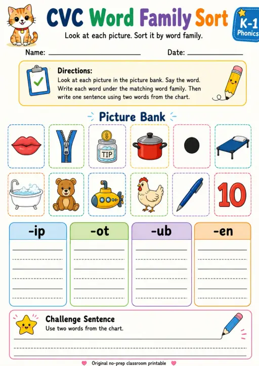 CVC Word Family Sort - Set 8