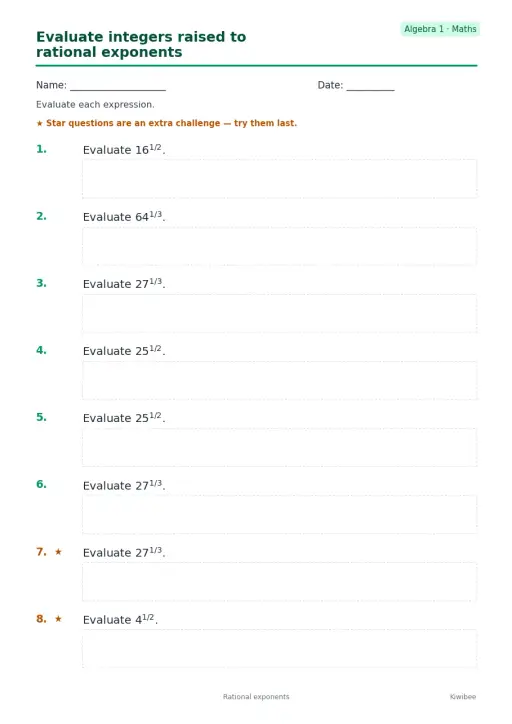 Evaluate integers raised to rational exponents