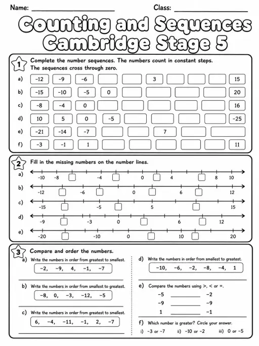 Counting and Sequences Cambridge Stage 5