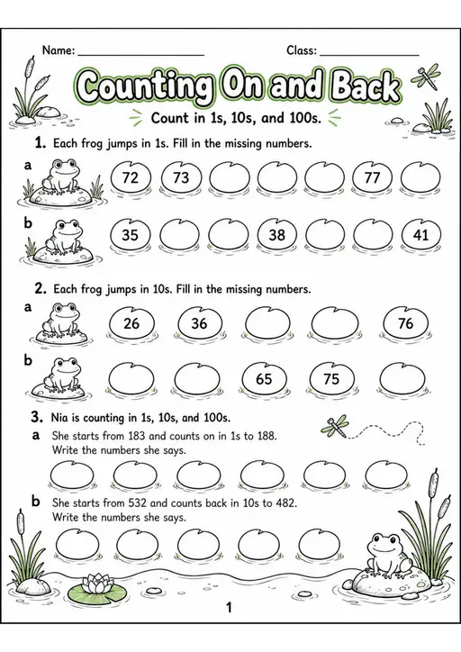 Counting On and Back - Grade 3 Math Worksheet - grade 3 Reading, explanation, and short-response questions
