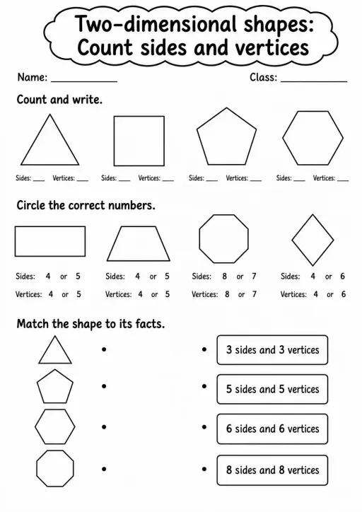Grade 2 Two-dimensional Shapes Math Worksheet Pack