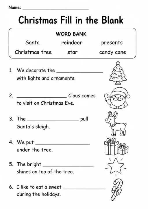 Christmas Fill in the Blank — Grade 2