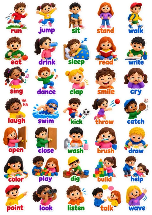Action Verbs For Kids 2 English Vocabulary Stickers