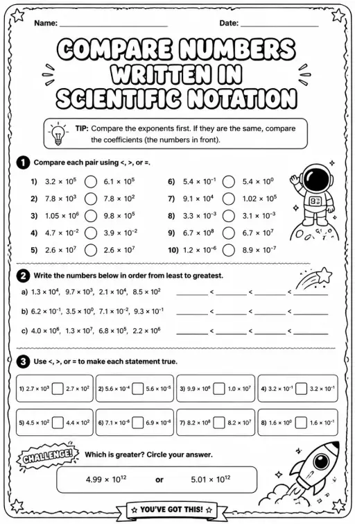 Compare numbers written in scientific notation