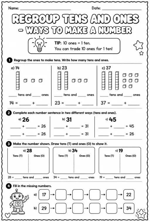 Regroup tens and ones - ways to make a number