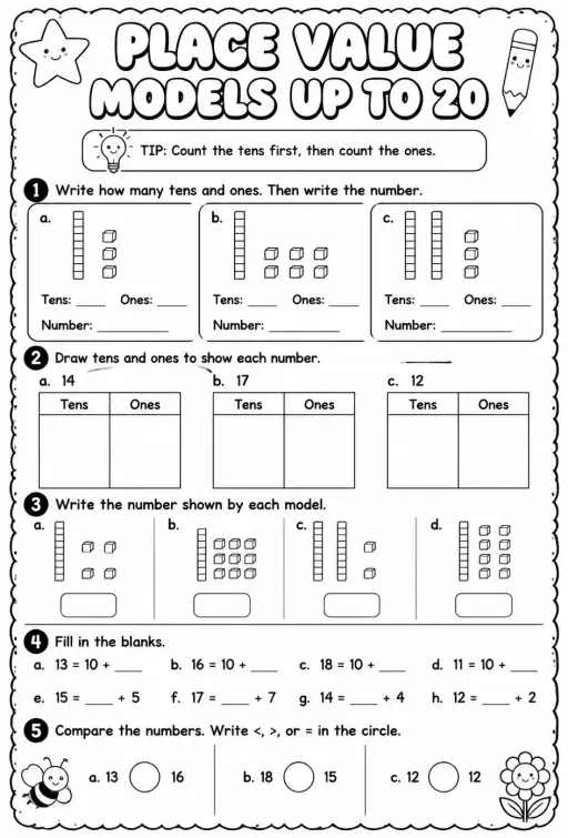 Place value models up to 20