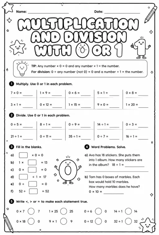 Multiplication and division with 0 or 1