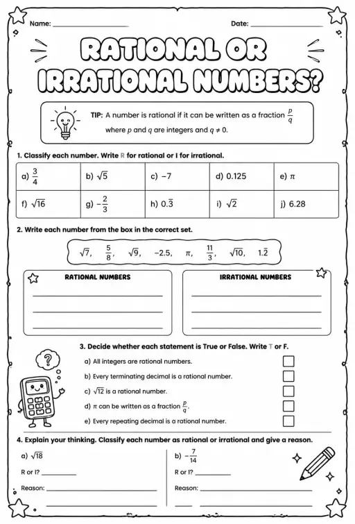 Identify rational and irrational numbers