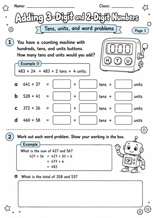 Adding 3-Digit and 2-Digit Numbers - Grade 3 Math Worksheet - WKS-MAT-grade-3-XH-0062-EN
