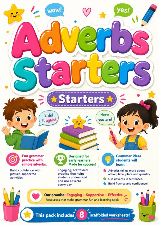Adverbs Starters Grammar Worksheet Pack