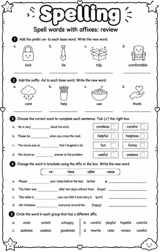 Spell words with affixes: review