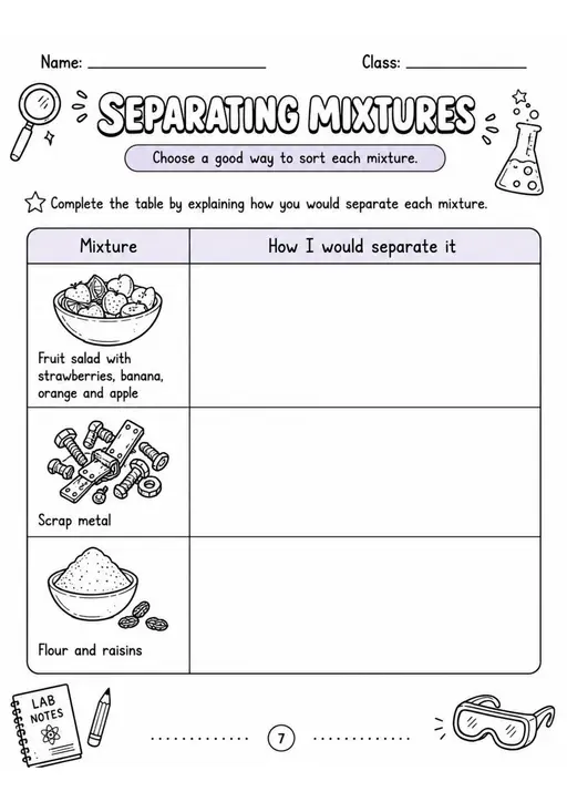 SEPARATING MIXTURES - Grade 3 Science Worksheet