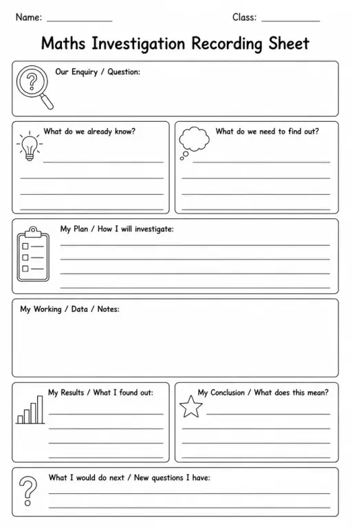 Maths Investigation Recording Sheet