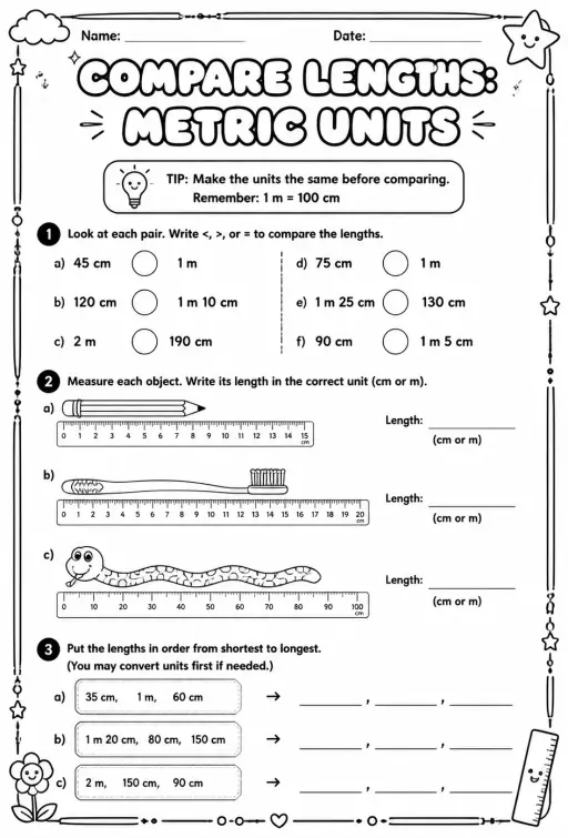 Compare lengths: metric units